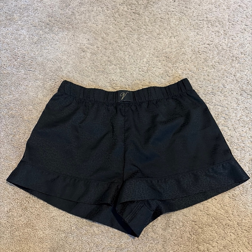 Victoria’s Secret Black Leopard Animal Satin Sleep Pajama Shorts Size Medium